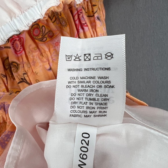 CHARLIE HOLIDAY Marley Mini Dress Womens 6 Orange Paisley Short Sleeve Linen NEW - Picture 13 of 16
